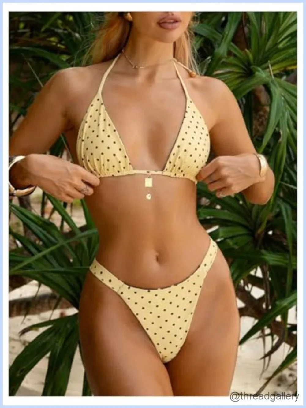Women's Polka Dot Reversible Triangle Bikini Set Halter Swimwear